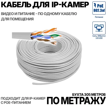 Кабель для подключения IP камер в помещении (по метражу) U/UTP-CAT5e 4 ПАРЫ СЕРЫЙ